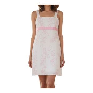 Jessica Howard Linen Dress White Pink Floral Embroidered Easter Spring size 8